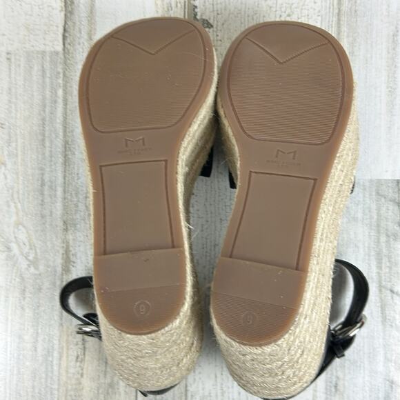 Marc Fisher Women’s 9 Black Leather Suede Buckle Platform Espadrille Sandals NEW - Picture 8 of 10